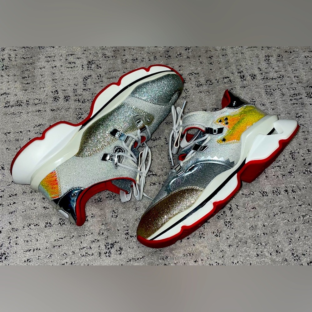 Louboutin men’s sneakers, size 46. Silver glitter/iridescent. Authentic!